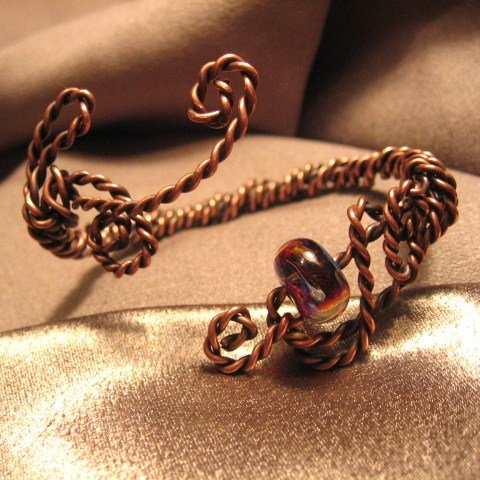 "ANTIQUE" Oxidized Copper wire, Borosilicate (boro) Glass bead, Bracelet,Handcrafted Jewelry