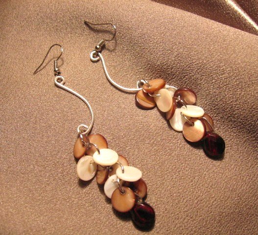 "TROPICS" Mother of pearl, Glass briolettes,Silver filled wire Earrings, Handmade Jewelry