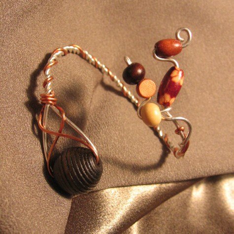 "O.A.K." Brown Wooden beads, Silver filled & Copper wire Bracelet, Handcrafted Jewelry
