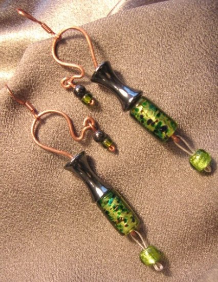 "FRESH" Copper wire, Hematite & glass beads, Earrings,Handcrafted Jewelry