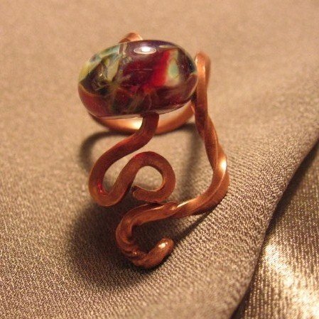 "S" Borosilicate (boro) bead, Copper ring, Handcrafted Jewelry