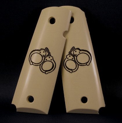 GRIPCRAFTER SPECIAL ENGRAVED Sim. Ivory Black handcuff 1911 grips