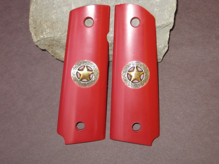 GRIPCRAFTER RED TEXAS STAR 1911 COLT KIMBER Grips