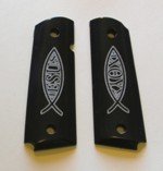 GRIPCRAFTER BLACK ENGRAVED ICHTHUS 1911 COLT KIMBER GRIPS