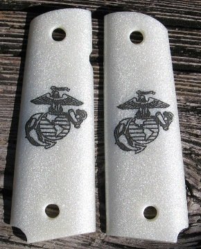 SALE ITEM: GRIPCRAFTER PEARLITE ENGRAVED U.S. MARINE COLT KIMBER 1911 GRIPS
