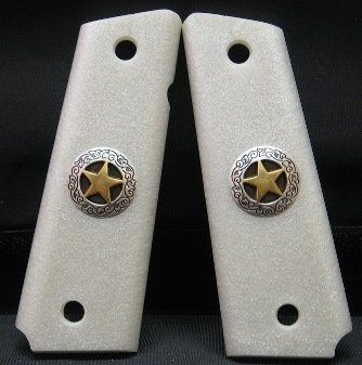 GRIPCRAFTER SLIM LINE METALLIC PEARLITE GOLD/SILVER TEXAS STAR1911 COLT KIMBER GRIPS