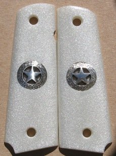 GRIPCRAFTER METALLIC PEARLITE SILVER TEXAS STAR 1911 COLT KIMBER GRIPS