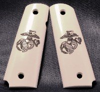 GRIPCRAFTER SIM.IVORY ENGRAVED U.S. MARINE 1911 COLT KIMBER GRIPS
