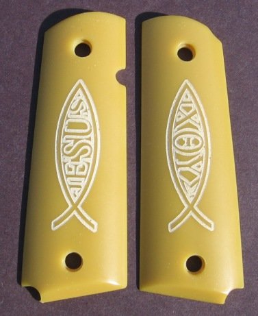 GRIPCRAFTER DESERT GOLD 'ICHTHUS'1911 COLT KIMBER GRIPS