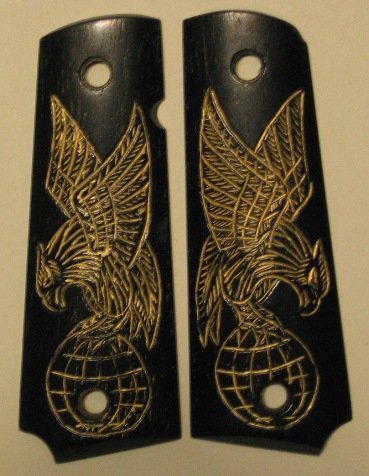 GRIPCRAFTER BLACK CARVED 18KT GOLD EAGLE 1911 COLT KIMBER 1911 GRIPS