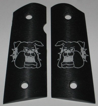 GRIPCRAFTER ENGRAVED BLACK BULLDOG MAGWELL 1911 COLT KIMBER GRIPS