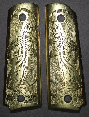 GRIPCRAFTER 18KT GOLD CARVED GRIM REAPER 1911 COLT KIMBER GRIPS