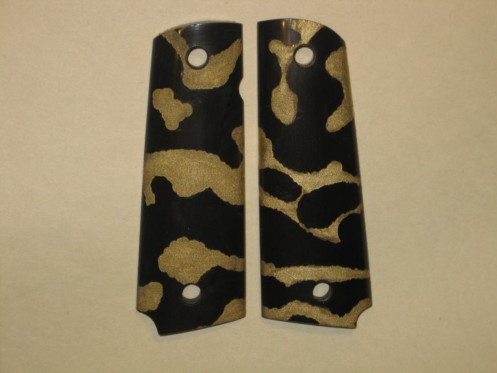 GRIPCRAFTER BLACK AND 18KT CAMO 1911 COLT KIMBER GRIPS