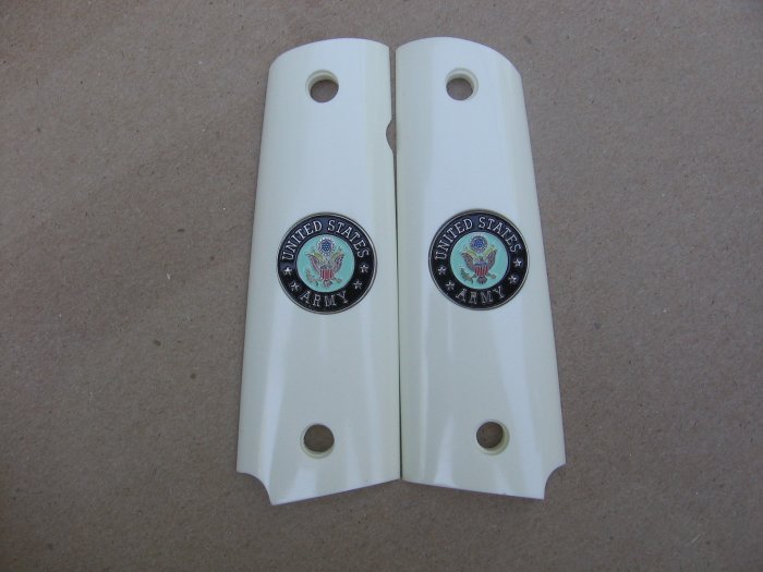 GRIPCRAFTER SIM.IVORY GRITTY GRIP 'U.S. ARMY' COLT KIMBER 1911 GRIPS