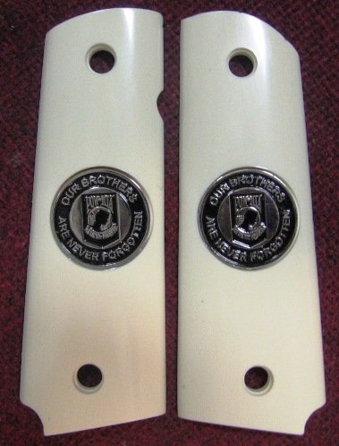 GRIPCRAFTER SIM. IVORY GRITTY GRIP POW-MIA 1911 COLT KIMBER GRIPS