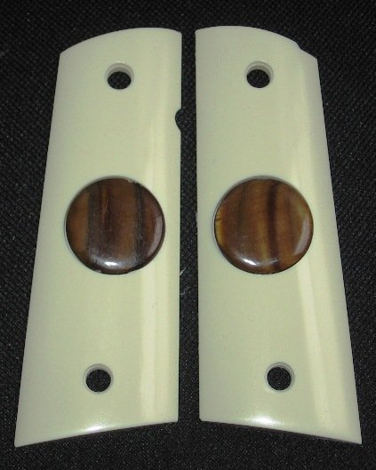 GRIPCRAFTER SIM.IVORY 'TIGER EYE STONE' MAGWELL 1911 COLT KIMBER GRIPS