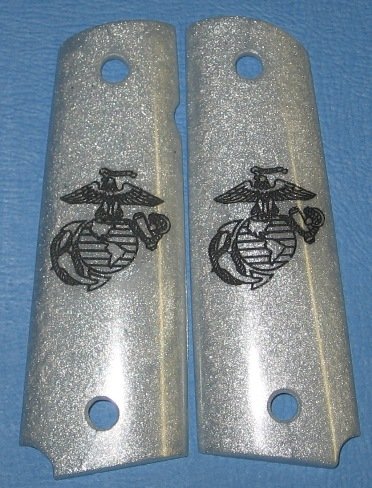 GRIPCRAFTER PALE BLUE METALLIC ' U.S.MARINE' 1911 COLT KIMBER GRIPS