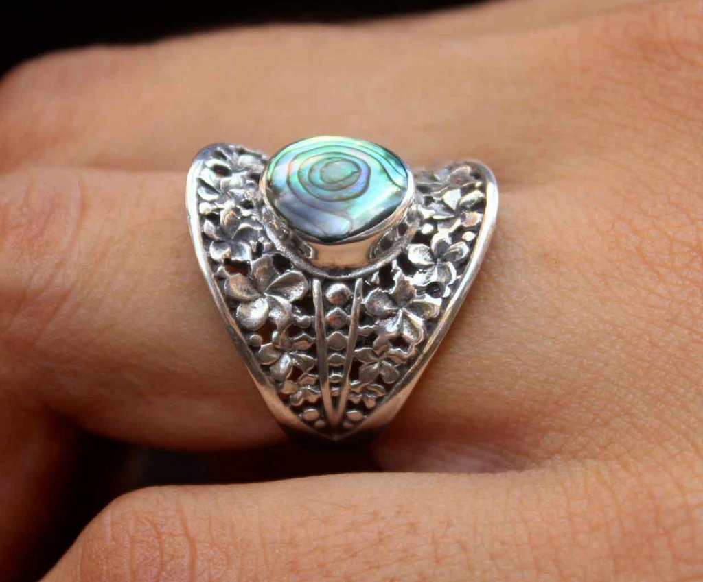 Happiness ring, 925 silver ring, abalone ring jewelry, ethnic jewelry, solid 925 silver jewelry