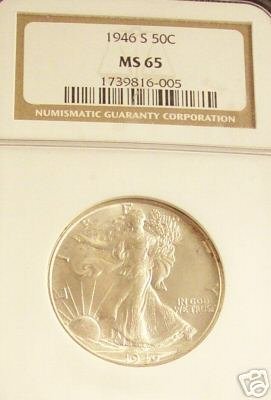 1946-s Silver Walking Liberty Half Dollarngc Ms-65
