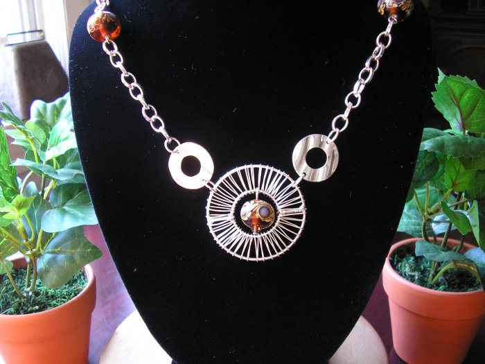 Silver plated FUN necklace with lampwork beads.