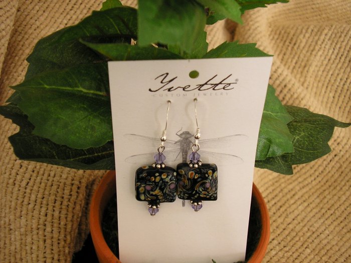 Sterling silver with black swirl lampwork bead