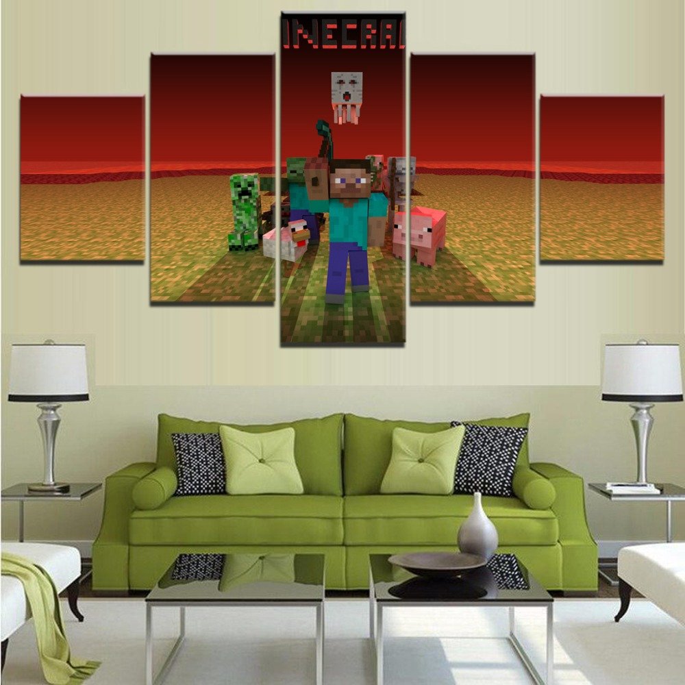 Minecraft 5 Piece Wall Art Canvas Prints 40x60cm 40x80cm