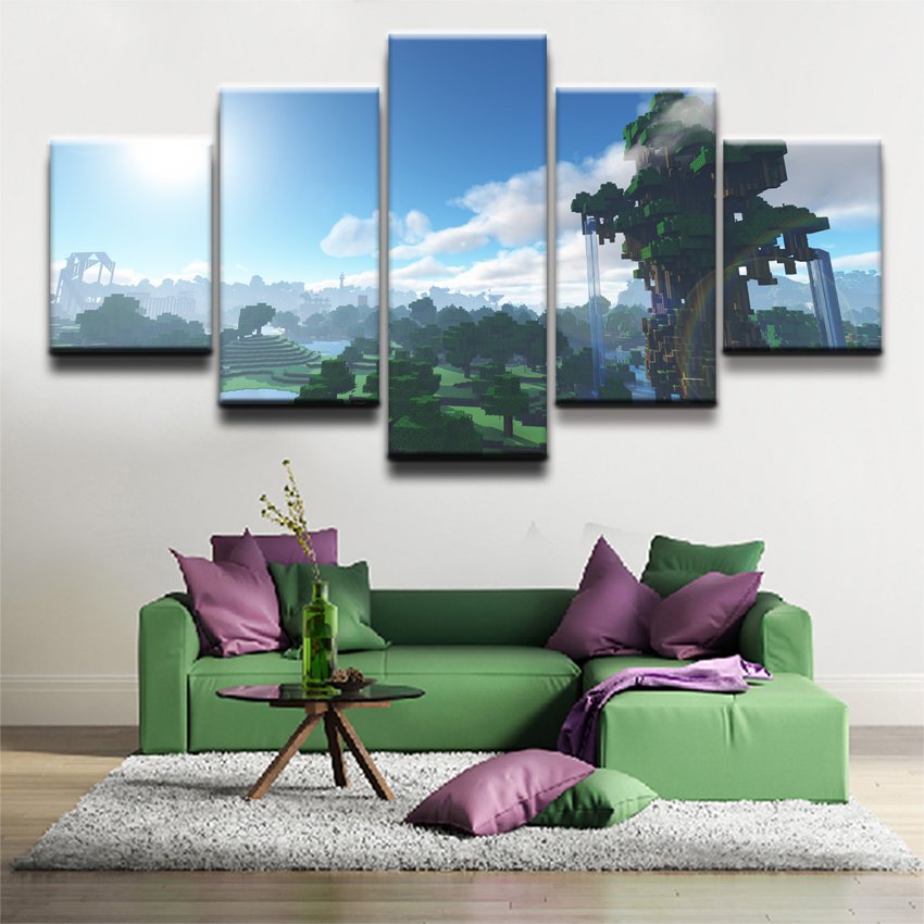Minecraft 5 Piece Wall Art Canvas Prints 20x35cmx2 20x45cmx2 20x55cmx1 With Frame