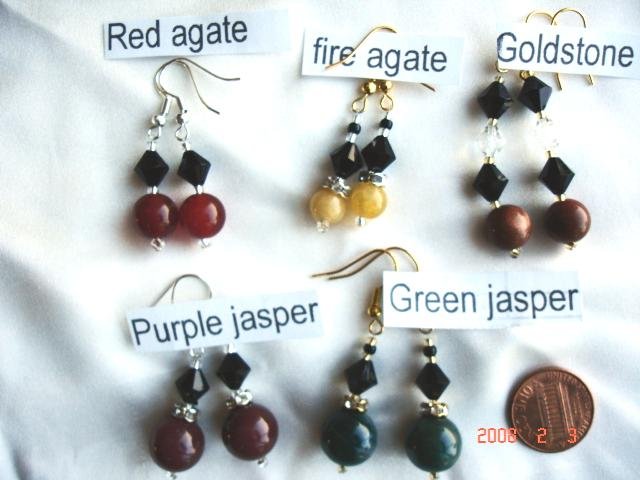 Earrings with genuine semi-precious stone