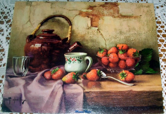Lithograph Print Still Life with Strawberries Chailloux