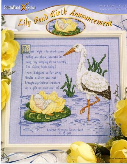 StitchWorld X-Stitch Lily Pond Birth Announcement Cross Stitch Pattern Leaflet New