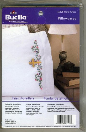 Bucilla Cross Stitch Floral Cross Standard Pillowcase Pair New in Package