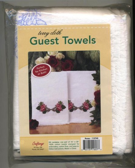 Craftways Terry Towel Guest Towels Roses Embroidery New