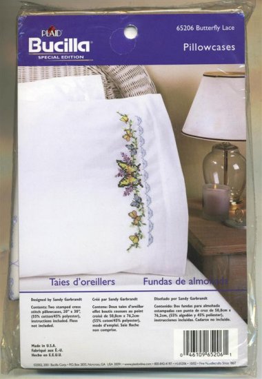 Bucilla Cross Stitch Kit Butterfly Lace Pillowcases New