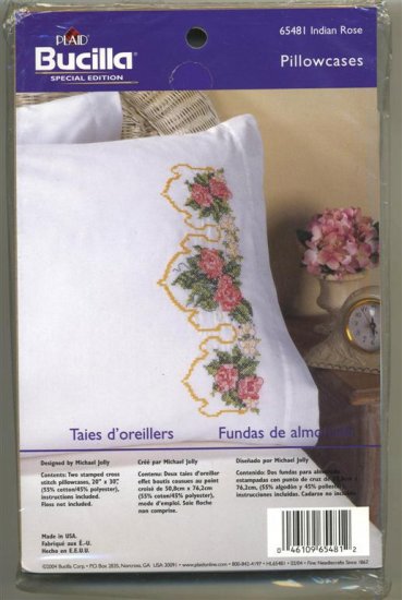 Bucilla Pillowcases Cross Stitch Kit Indian Rose New