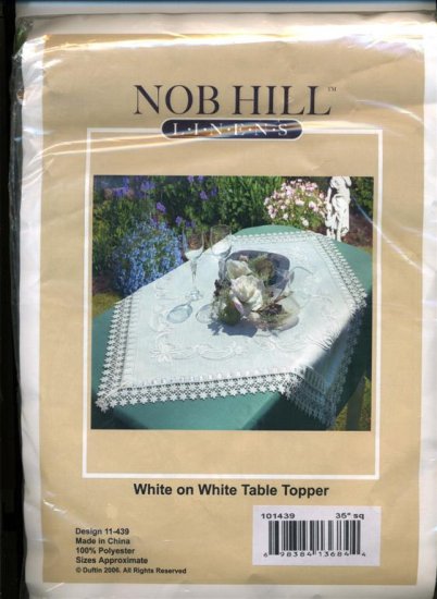 NOBHILL Linens White on White With Lace Table Topper Embroidery Kit