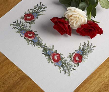 Cross Stitch Floral Swag Dresser Scarf New in Package
