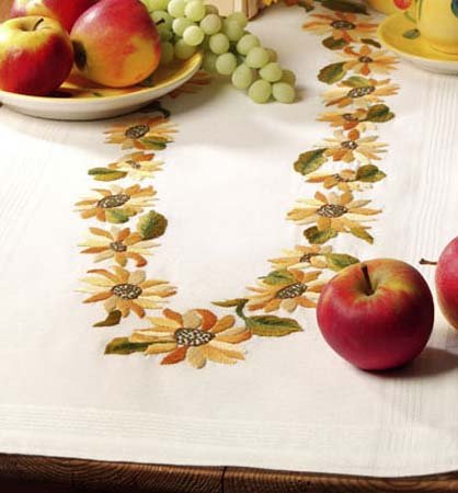 Sunflower Wreath Table Runner by Village Linens Embroidery Kit