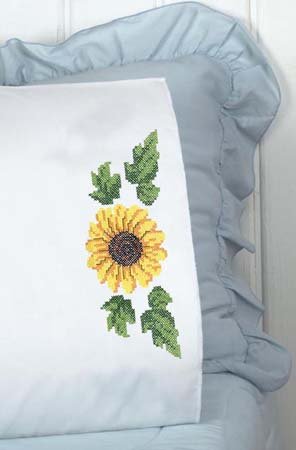 Sunflowers Queen Pillowcases Cross Stitch
