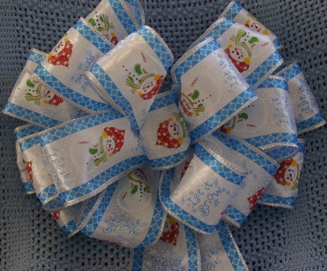 JOLLY SNOWMEN RIBBON - CHRISTMAS WREATH, SWAG, GARLAND OR PRESENT BOWS (3 BOWS/PACKAGE)