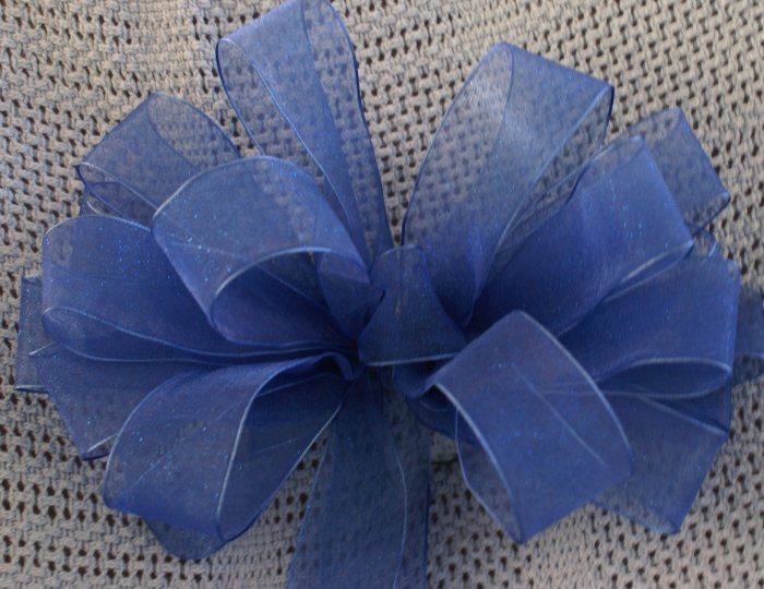BLUE SHEER RIBBON - CHRISTMAS WREATH, SWAG, GARLAND OR PRESENT BOWS (3 BOWS/PACKAGE)