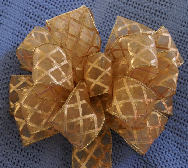 GOLD SHEER W/ DIAMOND DETAILING - CHRISTMAS WREATH, SWAG, GARLAND OR PRESENT BOWS (3 BOWS/PACKAGE)