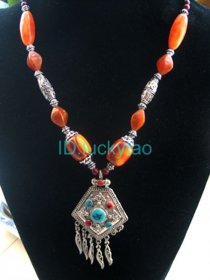 China Tibet Silver Amber Featured Necklace