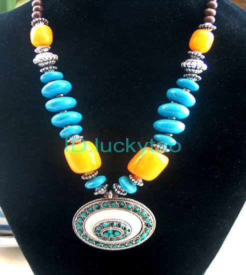 China Tibet Character Colorful beads silver necklace