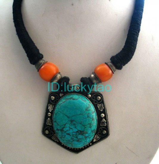 China Tibet Amber Featured black rope Necklace
