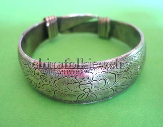 China Character Miao Silver bracelets pair