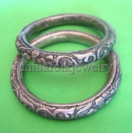 china character Miao silver bracelets pair