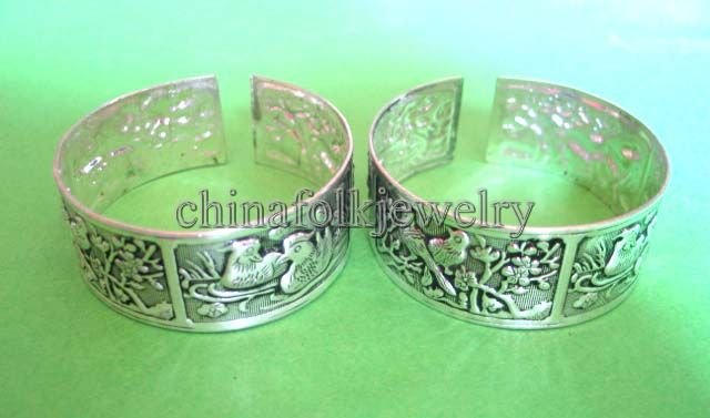 china character Miao silver bracelets pair