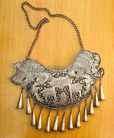 china miao character folk silver necklace