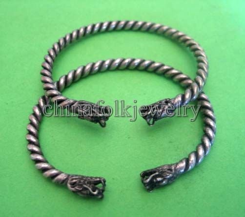 china character Miao silver bracelets pair