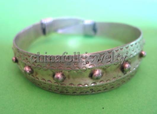 china character Miao silver bracelets pair